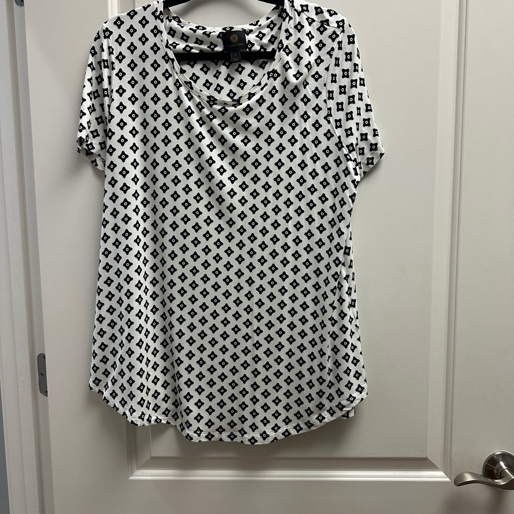 JM Collection Monochrome Geometric Short Sleeve Top